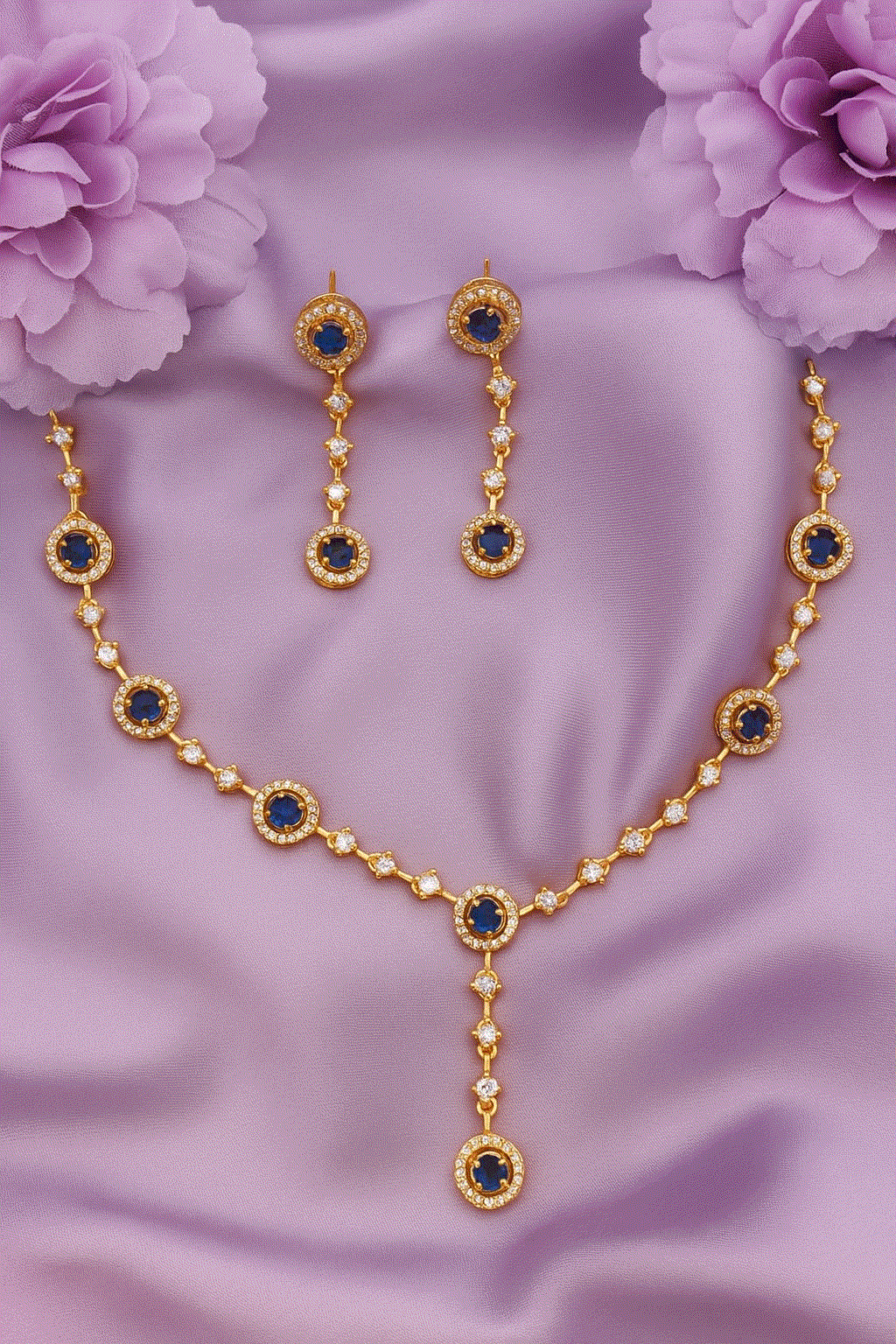 Regal Blue Intimate Jewelry Necklace Set | Luxury Gold Plated CZ & Sapphire-Look Bridal Necklace | High-End Wedding & Party Jewelry for Women - Miraasi Jewels