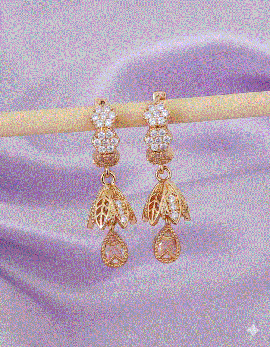 Regal Floral Cluster Luxury CZ Intimate Jewelry Drop Earrings | Rose Gold Wedding Necklace Set Complement for Gala & High-End Parties