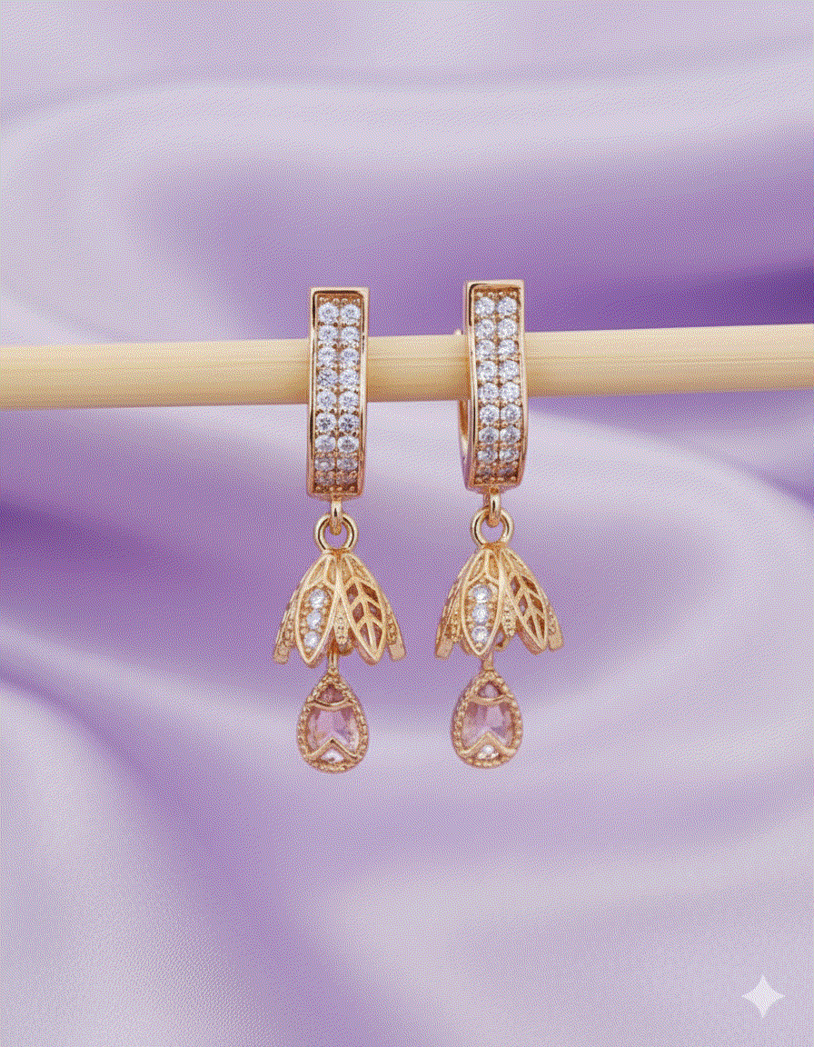 Elegant Huggie Drop Luxury CZ Intimate Jewelry Earrings | Rose Gold Wedding Necklace Set Complement for Bridesmaid Gifts & Parties