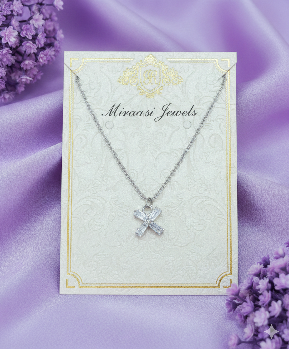 The X-Factor" Silver-Plated Cubic Zirconia Cross Pendant Necklace | Dainty, Minimalist Jewelry