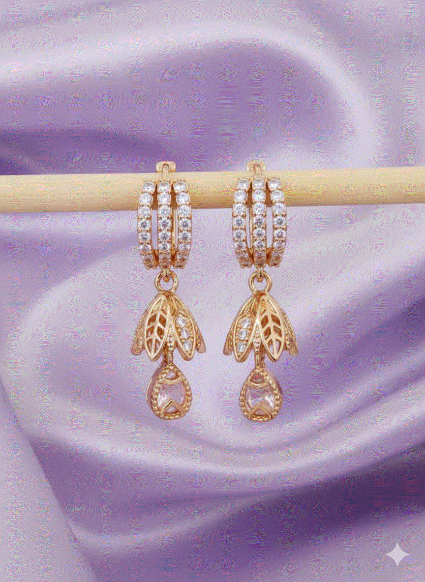 Triple Row CZ Huggie Drop Luxury Intimate Jewelry Earrings | Rose Gold Bridal Wedding Necklace Set Complement for Gala & High-End Parties