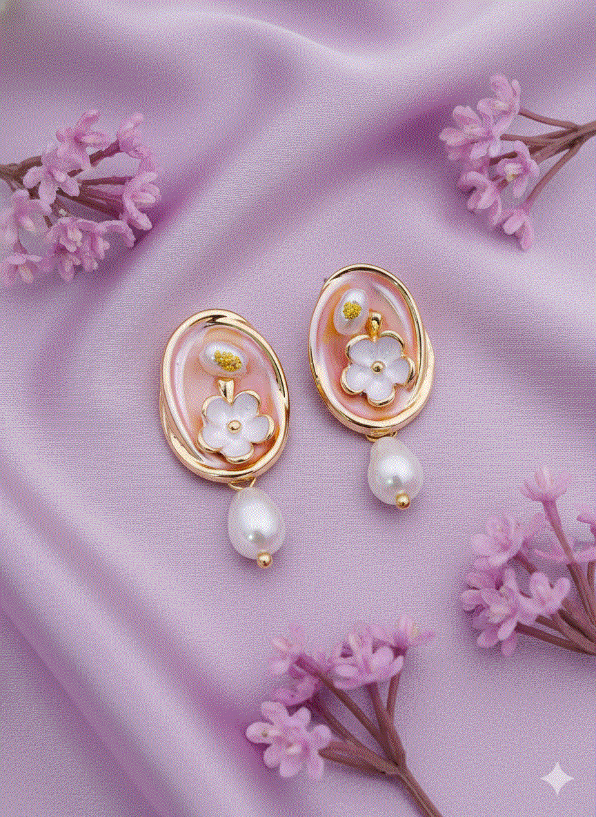 Intimate Jewelry | Vintage Blue Enamel Rose & Pearl Drop Earrings | Luxury Gold-Tone Romantic Danglers | Elegant Bridal & Wedding Guest Accessory