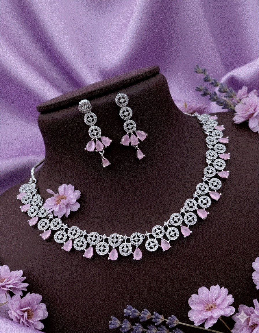 Blushing Bride Luxury CZ Intimate Jewelry Set | Romantic Pink Teardrop Wedding Necklace & Earrings | Delicate Anti-Tarnish Bridal Set