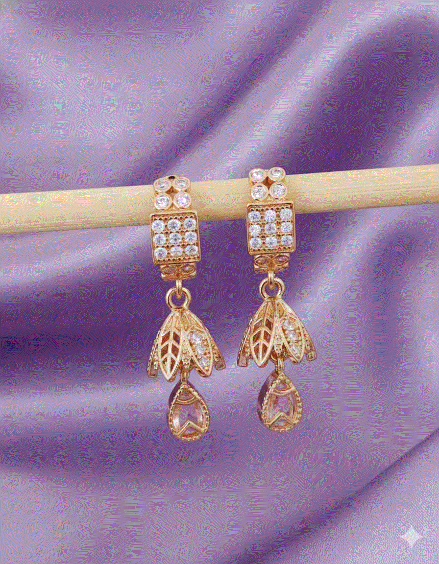 Regal Bellini Intimate Dangle Earrings - Luxury CZ Gold Plated Statement Earrings - Detailed Floral Drop for Bridal & Anniversary Gala