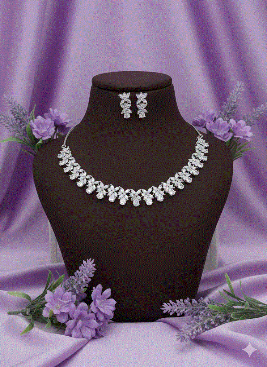 Luxury CZ Floral Bridal Necklace Set | Intimate Wedding & Party Jewelry for Women