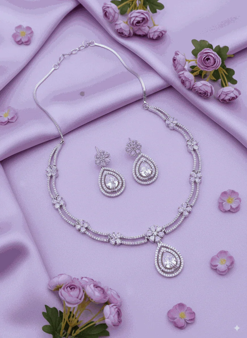 Luxury Diamond-Look CZ Teardrop Wedding Necklace Set | Intimate Halo Bridal Jewelry | Anti-Tarnish Gala Wear - Miraasi Jewels