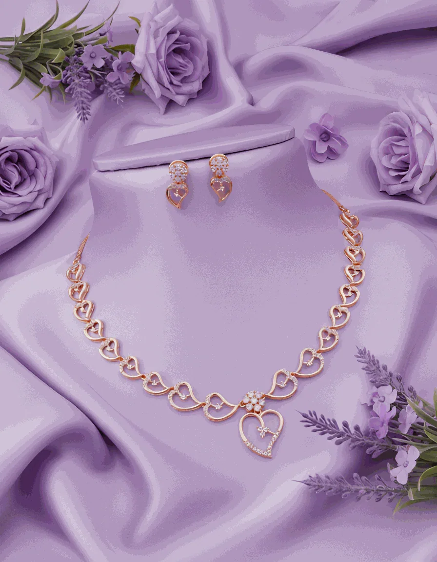 Romantic Rose Gold Heart CZ Necklace Set | Intimate Anniversary Gift Jewelry | Luxury Anti-Tarnish Daily Wear - Miraasi Jewels