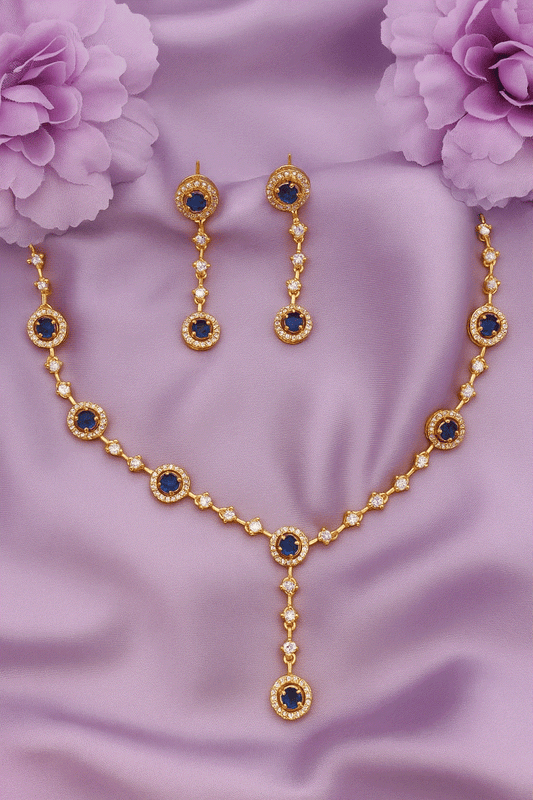 Regal Blue Intimate Jewelry Necklace Set | Luxury Gold Plated CZ & Sapphire-Look Bridal Necklace | High-End Wedding & Party Jewelry for Women - Miraasi Jewels