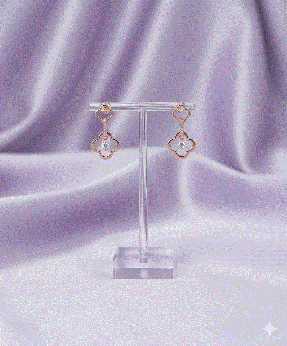 Lucky Bloom Intimate Dangle Earrings - Rose Gold Clover Mother of Pearl & CZ Earrings - Elegant Daily Wear & Meaningful Gift for Her