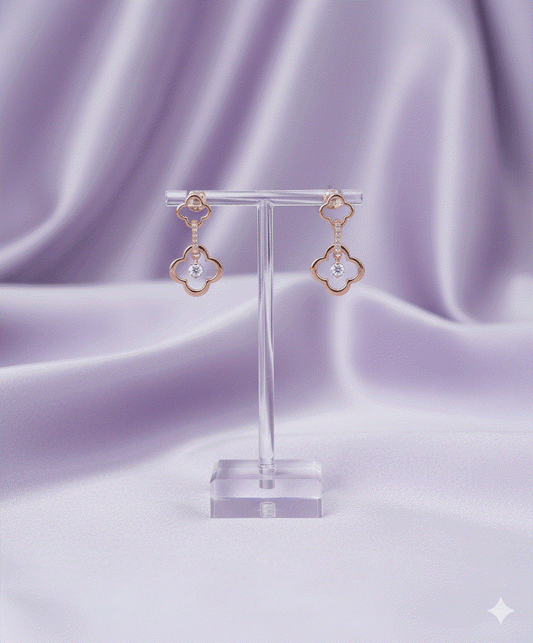 Lucky Bloom Intimate Dangle Earrings - Rose Gold Clover Mother of Pearl & CZ Earrings - Elegant Daily Wear & Meaningful Gift for Her