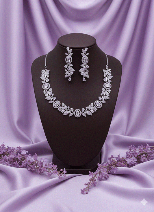 Luxury Clear CZ Leaf Bridal Necklace Set | Intimate Wedding & Special Occasion Jewelry