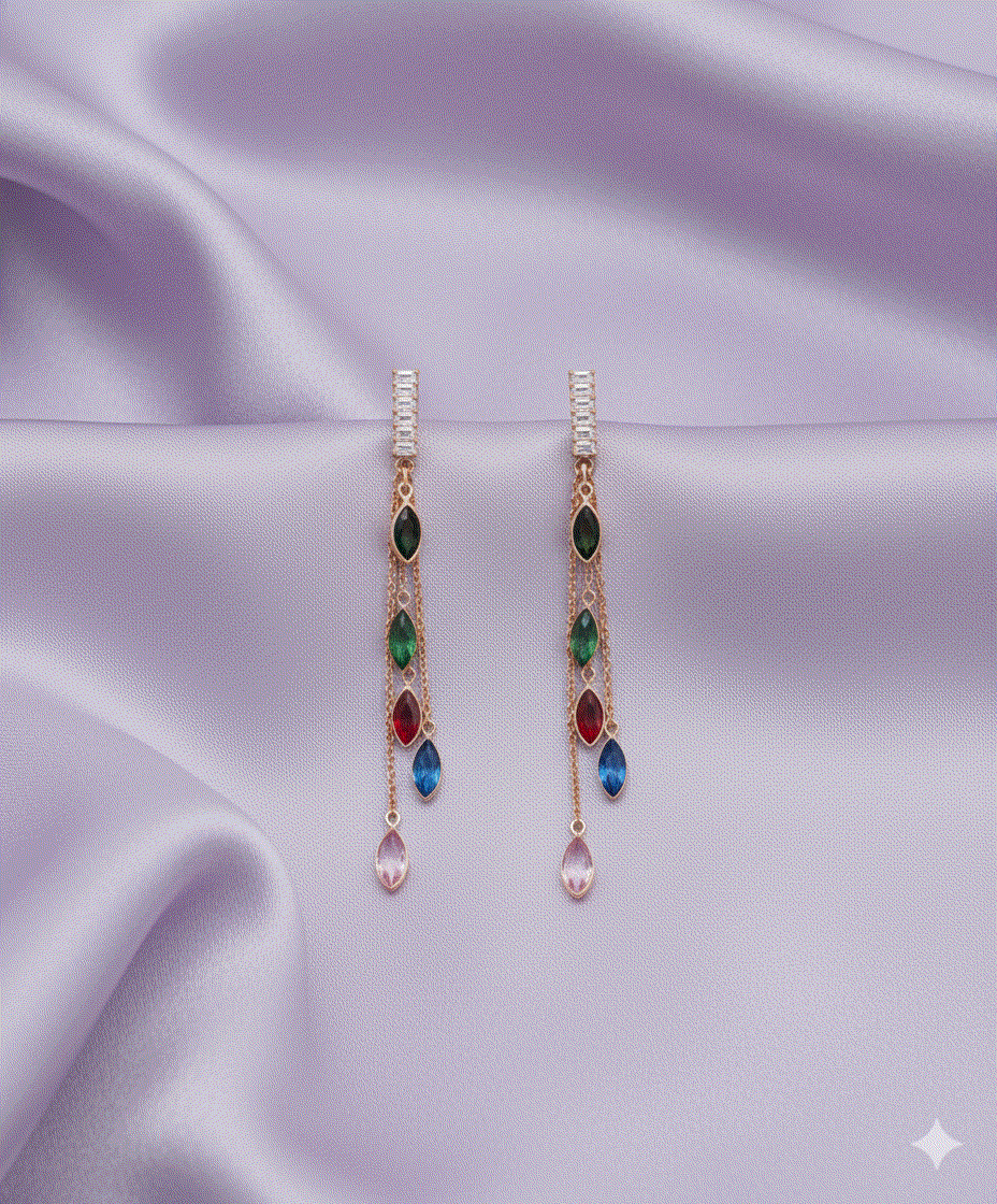 Glamorous Luxury CZ Intimate Jewelry Chandelier Earrings | Multi-Gemstone Wedding Necklace Set Alternative for Black Tie & Parties