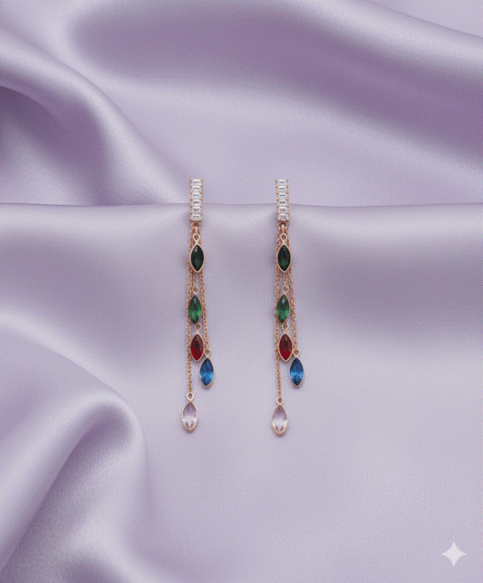 Glamorous Luxury CZ Intimate Jewelry Chandelier Earrings | Multi-Gemstone Wedding Necklace Set Alternative for Black Tie & Parties