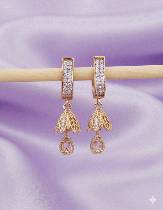 Elegant Huggie Drop Luxury CZ Intimate Jewelry Earrings | Rose Gold Wedding Necklace Set Complement for Bridesmaid Gifts & Parties