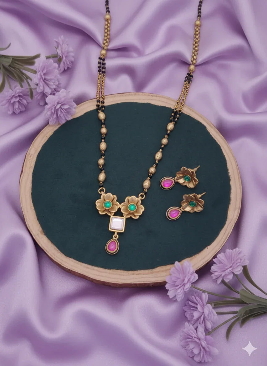 Desi Bloom Intimate Jewelry Mangalsutra Set – Traditional Indian Wedding Necklace with Matte Gold Finish - Miraasi Jewels