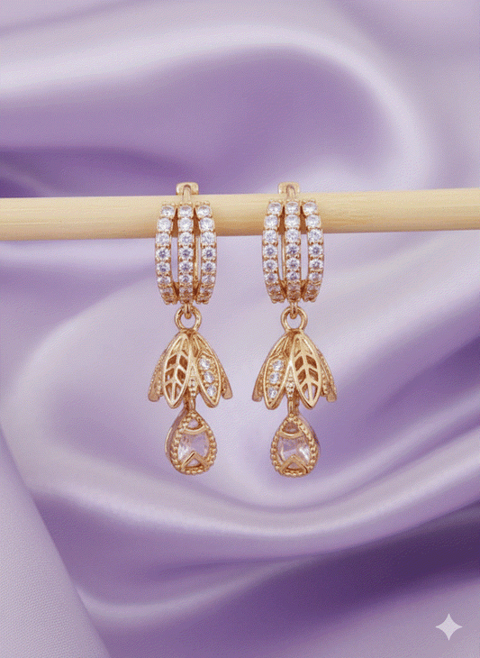 Triple Row CZ Huggie Drop Luxury Intimate Jewelry Earrings | Rose Gold Bridal Wedding Necklace Set Complement for Gala & High-End Parties