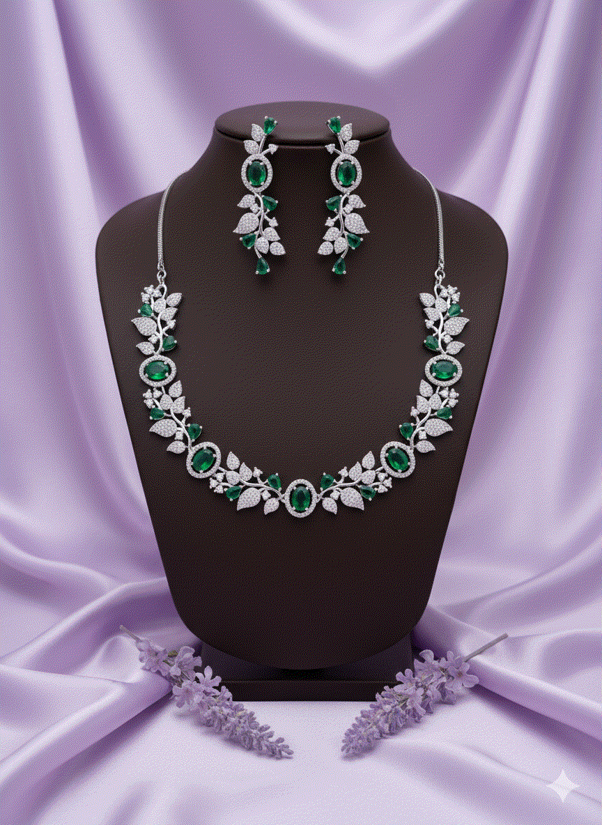 Luxury CZ Emerald Green Wedding Necklace Set | Intimate Bridal & Gala Jewelry for Women