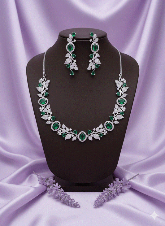 Luxury CZ Emerald Green Wedding Necklace Set | Intimate Bridal & Gala Jewelry for Women