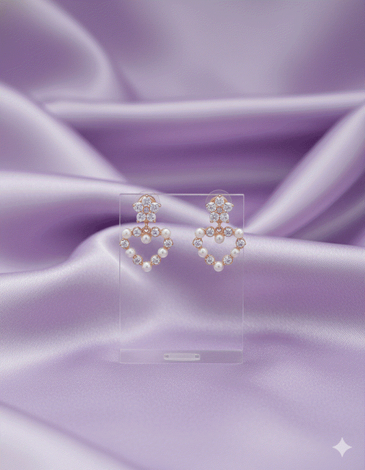 Romantic Pearl & CZ Intimate Jewelry Drop Earrings | Rose Gold Bridal Wedding Necklace Set Complement for Engagement & Luxury Gift