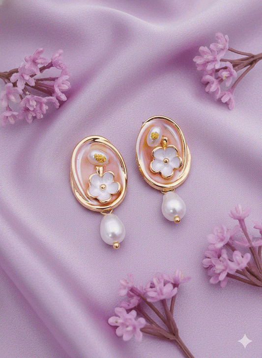 Intimate Jewelry | Vintage Blue Enamel Rose & Pearl Drop Earrings | Luxury Gold-Tone Romantic Danglers | Elegant Bridal & Wedding Guest Accessory