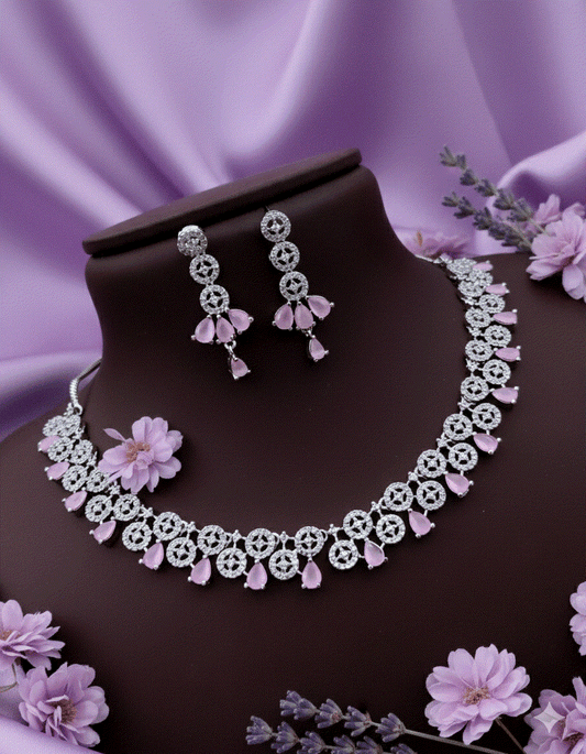 Blushing Bride Luxury CZ Intimate Jewelry Set | Romantic Pink Teardrop Wedding Necklace & Earrings | Delicate Anti-Tarnish Bridal Set