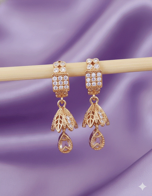 Regal Bellini Intimate Dangle Earrings - Luxury CZ Gold Plated Statement Earrings - Detailed Floral Drop for Bridal & Anniversary Gala