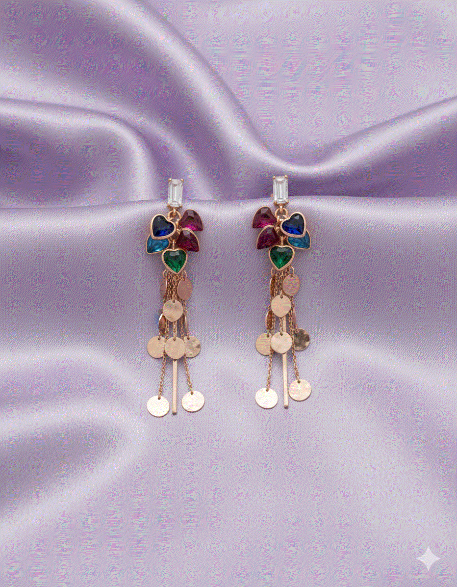 Luxury CZ Intimate Jewelry: Multi-Color Heart Drop Earrings | Rose Gold Wedding Necklace Set Alternative for Party & Evening