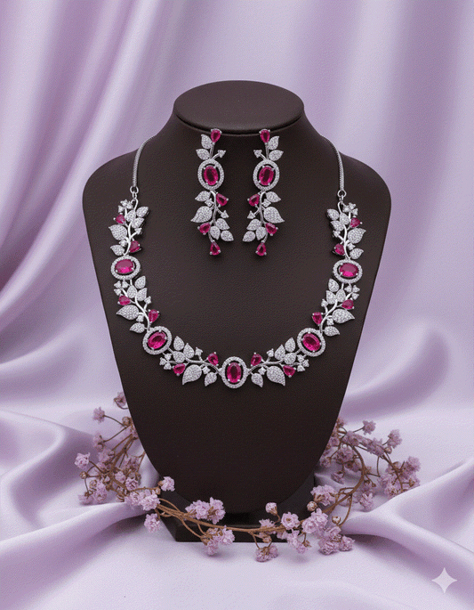 Intimate Jewelry Magenta Pink Wedding Necklace Set | Luxury CZ Bridal & Statement Accessories