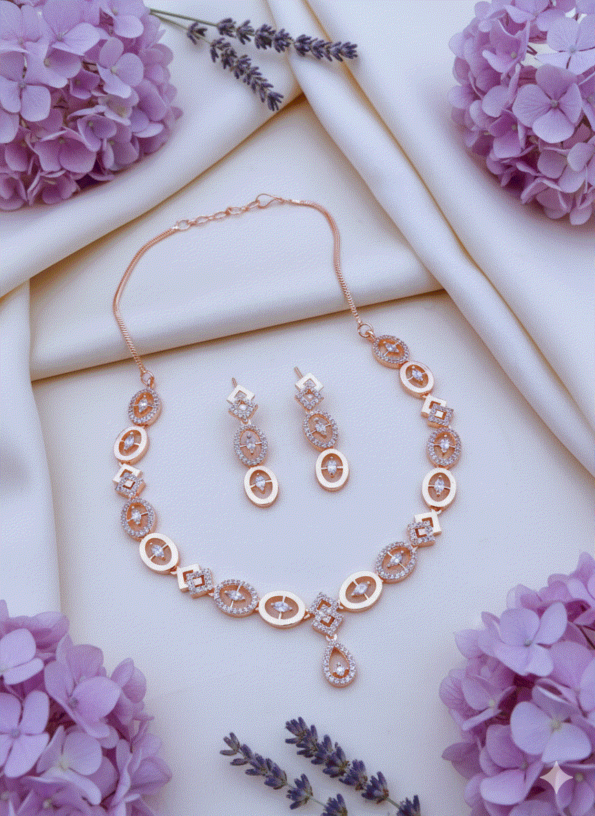 Dazzling Intimate Jewelry CZ Teardrop Floral Necklace Set | Luxury Rhodium Plated Bridal & Wedding Drop Set | High-Shine Statement Pendant - Miraasi Jewels