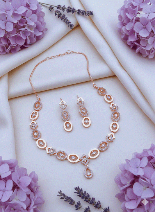 Dazzling Intimate Jewelry CZ Teardrop Floral Necklace Set | Luxury Rhodium Plated Bridal & Wedding Drop Set | High-Shine Statement Pendant - Miraasi Jewels