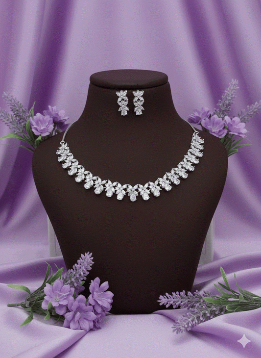 Luxury CZ Floral Bridal Necklace Set | Intimate Wedding & Party Jewelry for Women