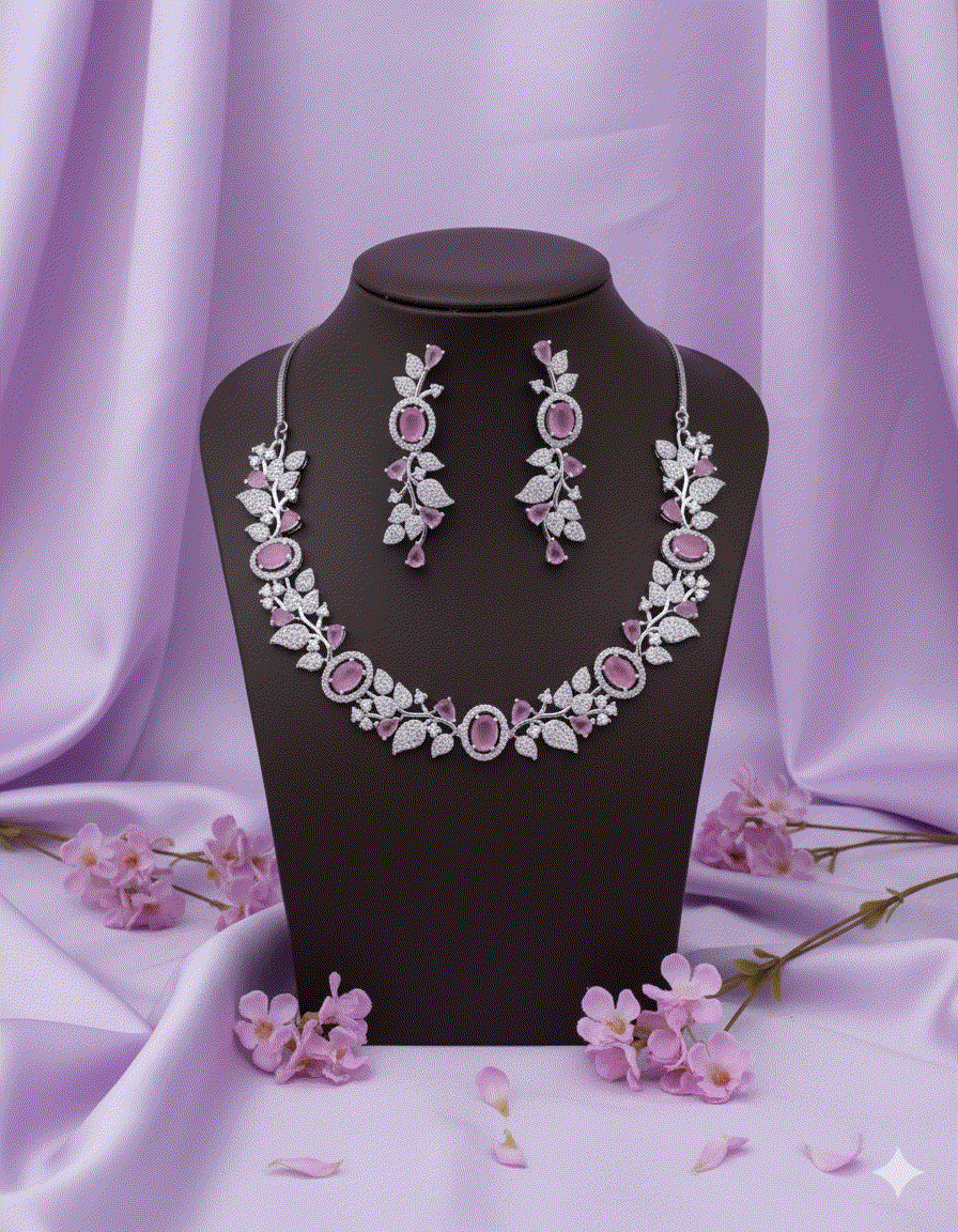 Luxury Fuchsia CZ Bridal Necklace Set | Intimate Wedding & Special Occasion Jewelry for Women