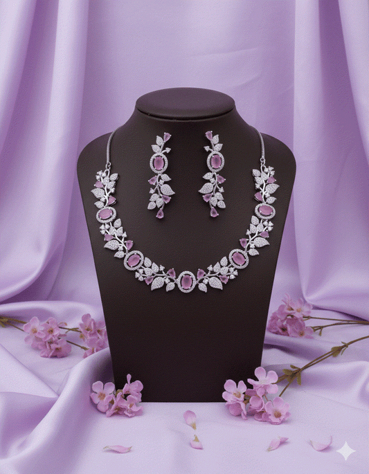 Luxury Fuchsia CZ Bridal Necklace Set | Intimate Wedding & Special Occasion Jewelry for Women