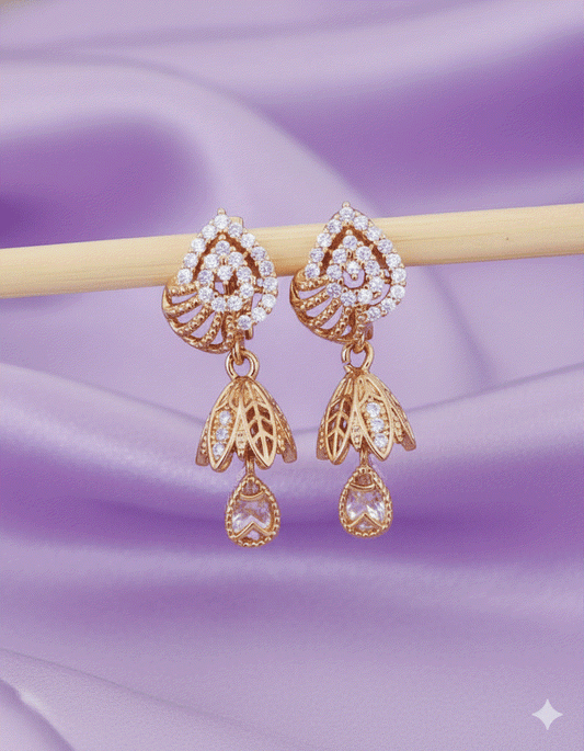 Traditional Jhumka Inspired Luxury CZ Intimate Jewelry Drop Earrings | Rose Gold Bridal Wedding Necklace Set Complement for Sangeet & Festive Wear