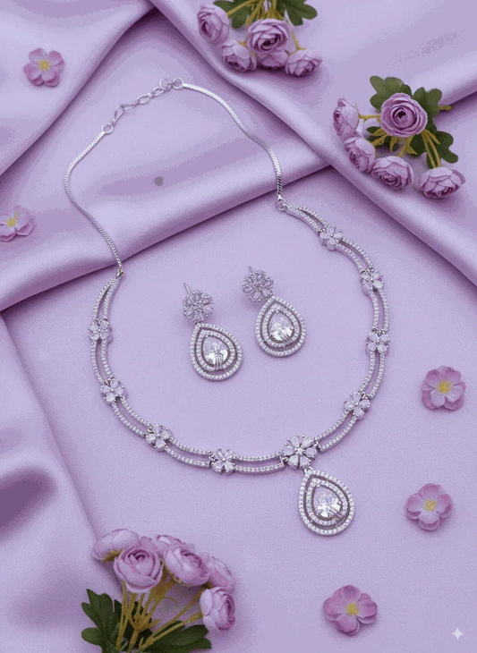 Luxury Diamond-Look CZ Teardrop Wedding Necklace Set | Intimate Halo Bridal Jewelry | Anti-Tarnish Gala Wear - Miraasi Jewels