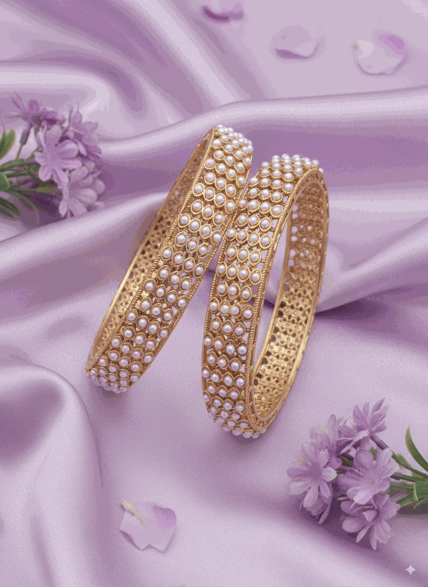 Timeless Intimate Jewelry Pearl Bangle Set | Luxury Gold Plated Kundan-Style Wedding Bangles | Classic Bridal Jewelry Bracelets for Women - Miraasi Jewels