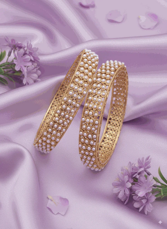 Timeless Intimate Jewelry Pearl Bangle Set | Luxury Gold Plated Kundan-Style Wedding Bangles | Classic Bridal Jewelry Bracelets for Women - Miraasi Jewels