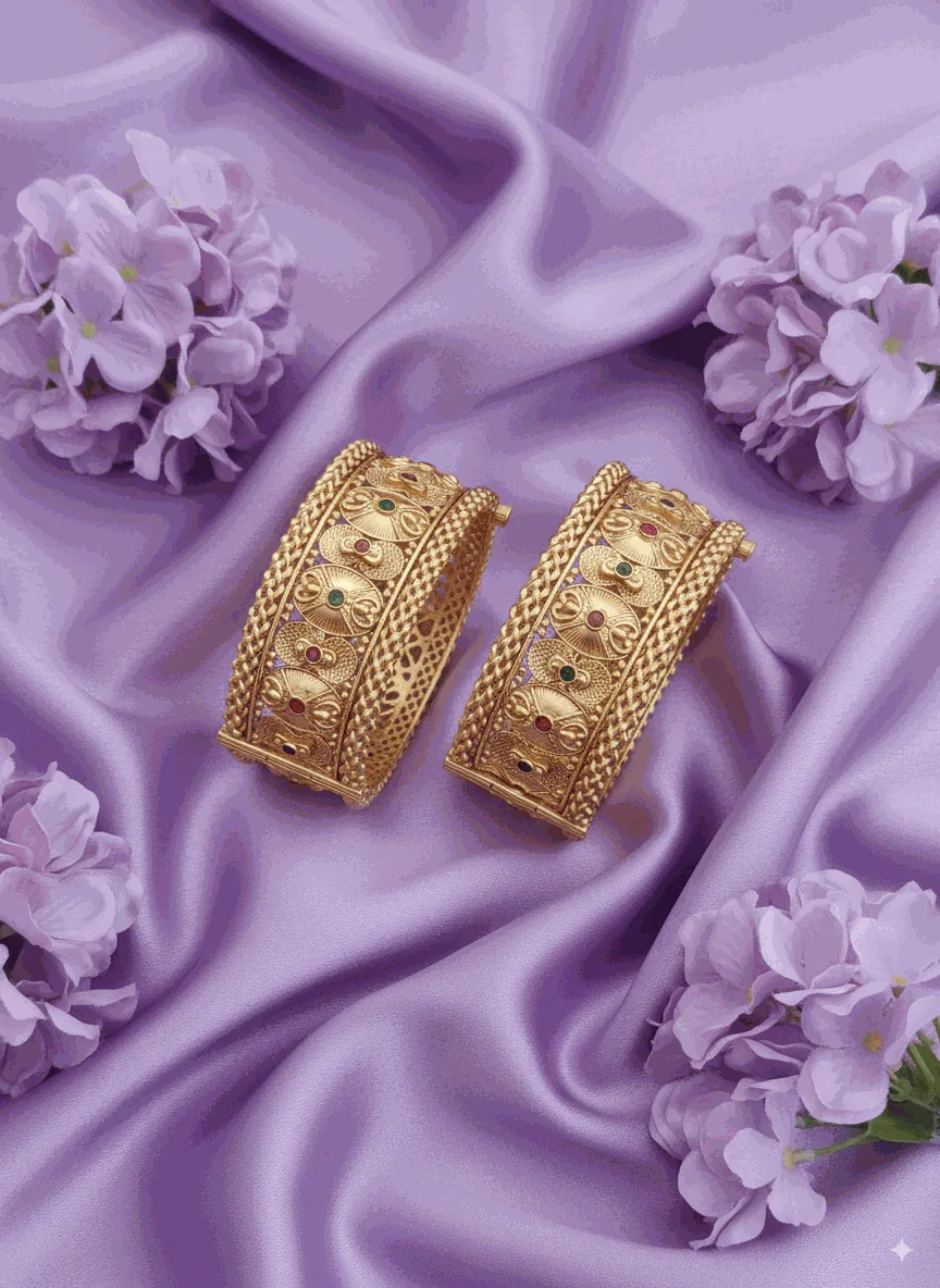 Heirloom Intimate Jewelry Enamel Bangle Set | Luxury Antique Gold Plated Kundan-Style Bridal Kadas | Traditional Wedding Jewelry for Women - Miraasi Jewels