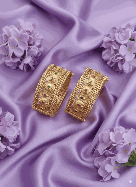 Heirloom Intimate Jewelry Enamel Bangle Set | Luxury Antique Gold Plated Kundan-Style Bridal Kadas | Traditional Wedding Jewelry for Women - Miraasi Jewels