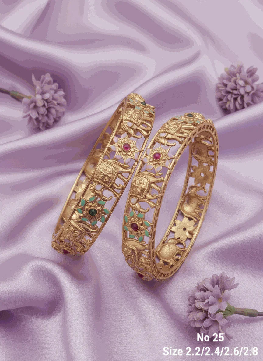 Majestic Intimate Jewelry Elephant Motif Bangle Set | Luxury Antique Gold Plated Meenakari Bridal Kadas | Traditional Wedding Jewelry for Prosperity - Miraasi Jewels