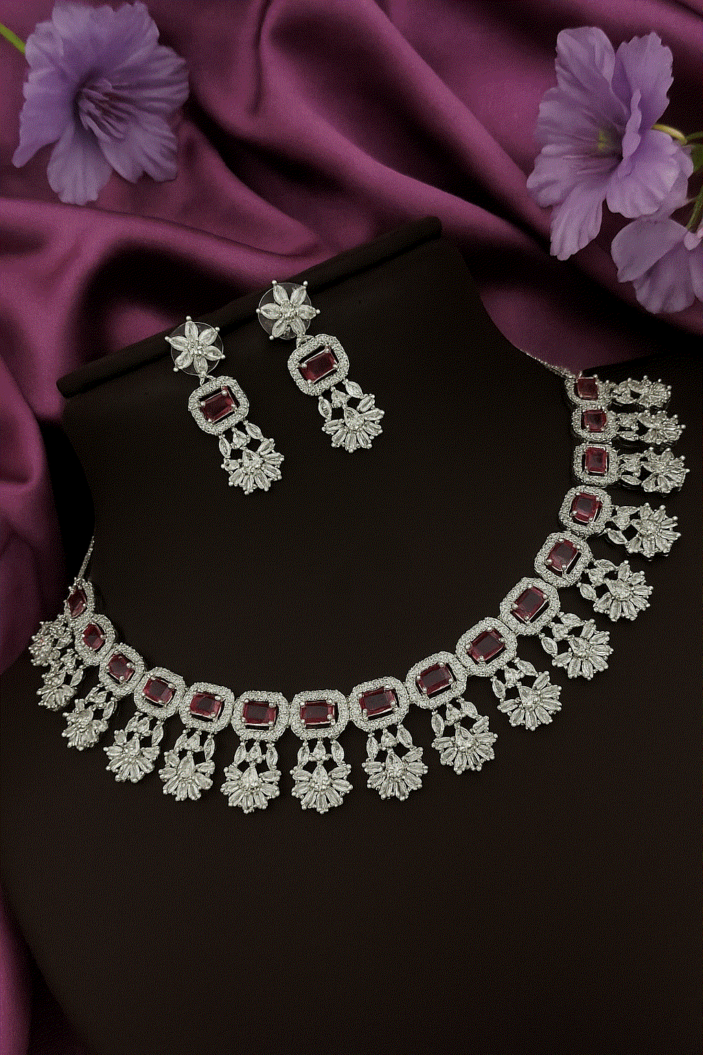 Regal Ruby Red & Diamond CZ Wedding Necklace Set | Intimate Luxury Bridal Jewelry | Anti-Tarnish Gala Wear - Miraasi Jewels
