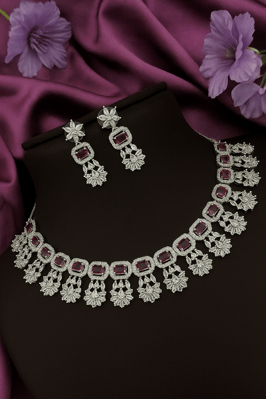 Regal Ruby Red & Diamond CZ Wedding Necklace Set | Intimate Luxury Bridal Jewelry | Anti-Tarnish Gala Wear - Miraasi Jewels
