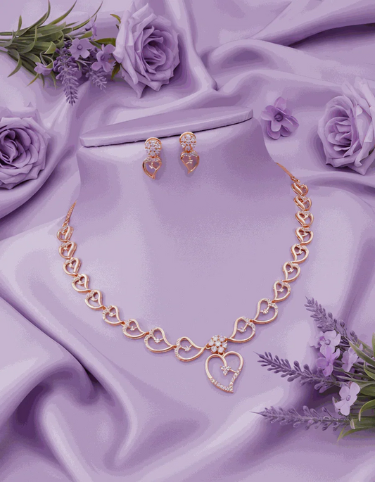Romantic Rose Gold Heart CZ Necklace Set | Intimate Anniversary Gift Jewelry | Luxury Anti-Tarnish Daily Wear - Miraasi Jewels