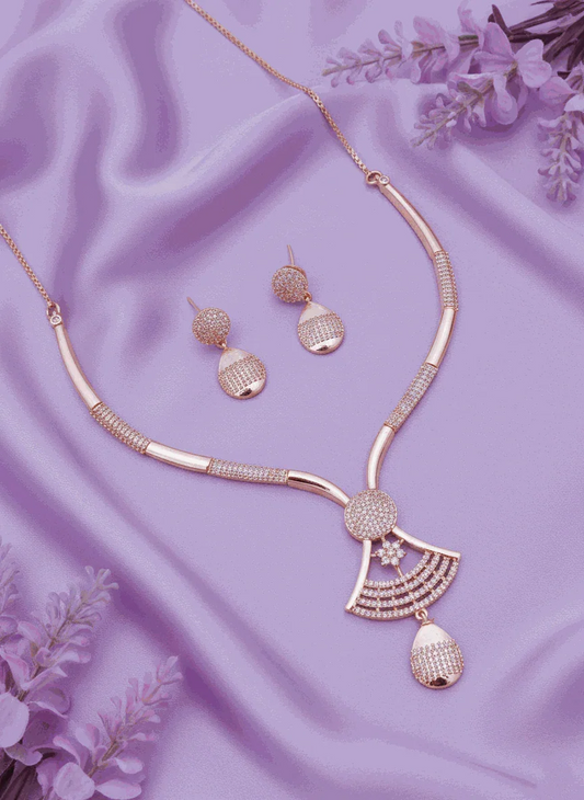 Rose Gold Pave CZ Intimate Wedding Necklace Set | Luxury Contemporary Bridal Jewelry | Anti-Tarnish Gala Wear - Miraasi Jewels