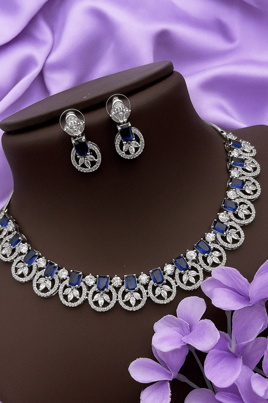 Royal Sapphire Blue & Diamond CZ Wedding Necklace Set | Intimate Bridal Jewelry | Anti-Tarnish Gala Party Wear - Miraasi Jewels